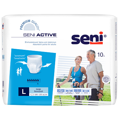 Купить Seni Active 10 шт подгузники-трусы размер L 6 капель