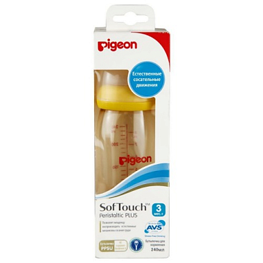 Купить Pigeon Sof Touch Peristaltic Plus 240 мл бутылочка для кормления стеклянная 3+ мес