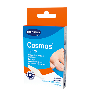 Купить Cosmos Hydro 6 шт пластырь гидроколлоидный от влажных мозолей средний 19 мм х 55 мм