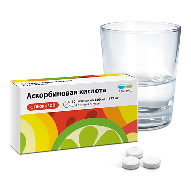 Купить Аскорбиновая кислота с глюкозой Реневал 100 мг 30 шт таблетки
