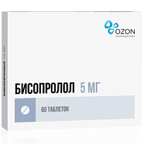 Купить: Бисопролол 5 мг 60 шт таблетки покрытые пленочной оболочкой