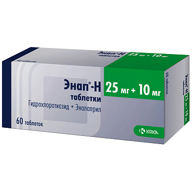 Купить Энап-Н 25 мг + 10 мг 60 шт таблетки