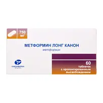 Купить: Метформин Лонг Канон 750 мг 60 шт таблетки с пролонгированным высвобождением