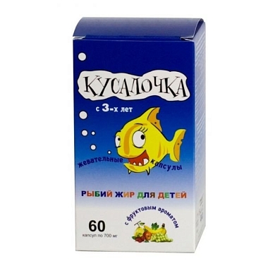 Купить Кусалочка Рыбий жир 500 мг 60 шт жевательные капсулы для детей