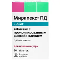 Купить: Мирапекс ПД 1,5 мг 30 шт таблетки с пролонгированным высвобождением