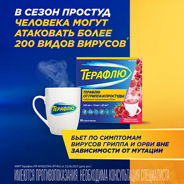 Купить Терафлю 2 г 10 шт порошок для приготовления раствора для приема внутрь лесные ягоды