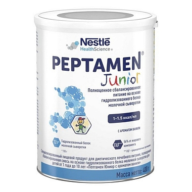 Купить Nestle Peptamen Junior 400 г смесь сухая для энтерального питания от 1 года до 10 лет банка ваниль