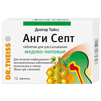 Купить: Доктор Тайсс Анги Септ 12 шт таблетки для рассасывания мед-липа