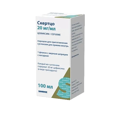 Купить Скертцо 20 мг/мл 100 мл порошок для приготовления суспензии для приема внутрь + мерный шприц с насадкой