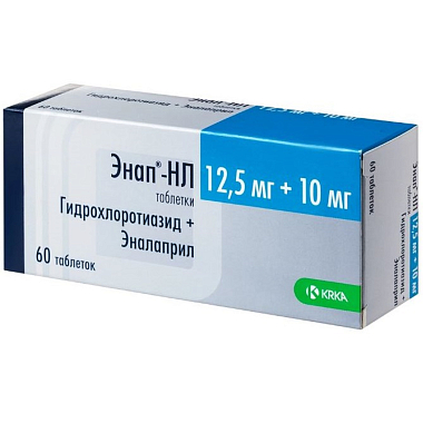 Купить Энап-НЛ 12,5 мг + 10 мг 60 шт таблетки