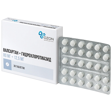 Купить Валсартан+Гидрохлортиазид 80 мг + 12,5 мг 30 шт таблетки покрытые пленочной оболочкой