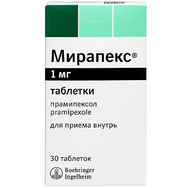 Купить Мирапекс 1 мг 30 шт таблетки