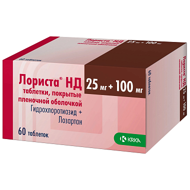 Купить Лориста НД 25 мг + 100 мг 60 шт таблетки покрытые пленочной оболочкой