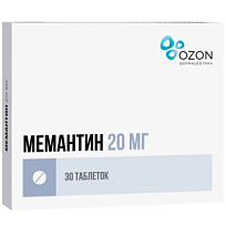 Купить: Мемантин 20 мг 30 шт таблетки покрытые пленочной оболочкой