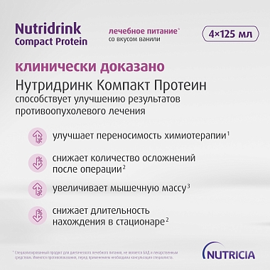 Купить Нутридринк компакт протеин 125 мл 4 шт смесь для энтерального питания ваниль