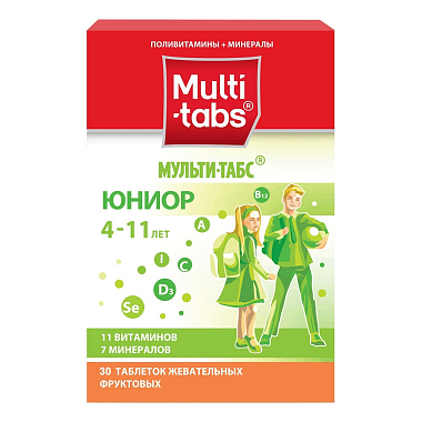Купить Мульти-Табс Юниор 30 шт таблетки жевательные фрукты