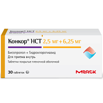 Купить: Конкор НСТ 2,5 мг + 6,25 мг 30 шт таблетки покрытые пленочной оболочкой