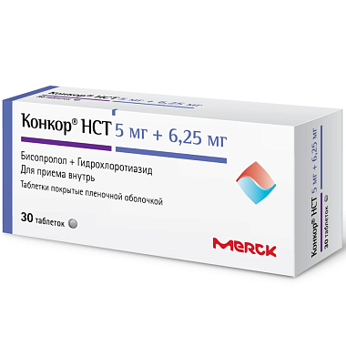 Купить Конкор НСТ 5 мг + 6,25 мг 30 шт таблетки покрытые пленочной оболочкой
