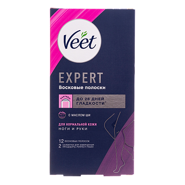Купить Veet Expert 12 шт полоски восковые для депиляции для нормальной кожи