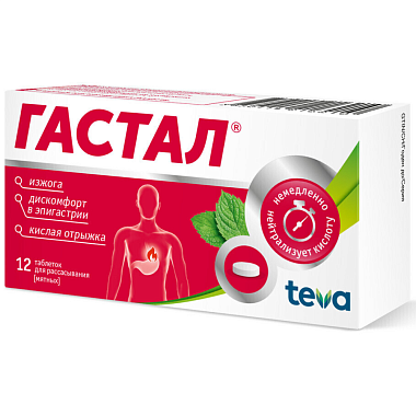 Купить Гастал 12 шт таблетки для рассасывания мята