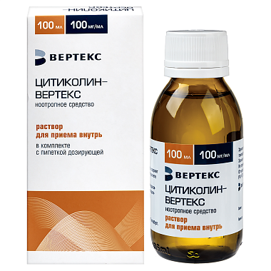 Купить Цитиколин-Вертекс 100 мг/мл 100 мл 1 шт раствор для приема внутрь + пипетка дозирующая флакон
