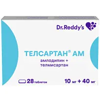 Купить: Телсартан АМ 10 мг + 40 мг 28 шт таблетки