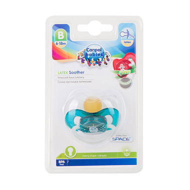 Купить Canpol babies space 1 шт соска-пустышка латексная круглая 6-18 мес цвет бирюзовый