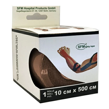 Купить SFM лента кинезиологическая 10 см × 5 м на хлопковой основе с логотипом бежевая в диспенсере