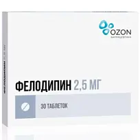 Купить: Фелодипин 2,5 мг 30 шт таблетки с пролонгированным высвобождением покрытые пленочной оболочкой