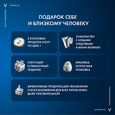 Купить Vichy Mineral 89 набор гель-сыворотка 50 мл + крем увлажняющий 15 мл + крем ночной 3 мл