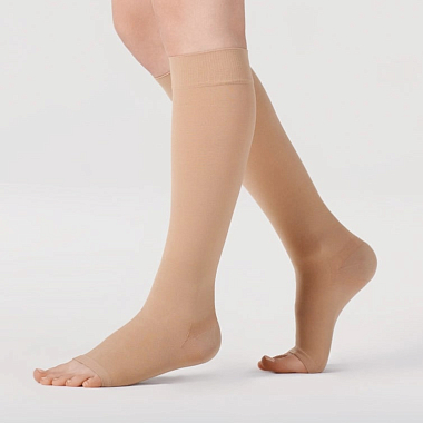 Купить НикаМед чулки до колена компрессионные 2 класс размер 5 бежевые с открытым мыском