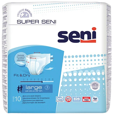 Купить Seni Super подгузники 10 шт размер L 6 капель