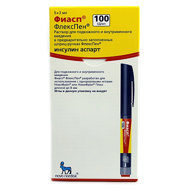 Купить Фиасп ФлексПен 100 ЕД/мл 3 мл 5 шт раствор для внутривенного и подкожного введения шприц-ручка