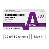 Купить: Пантопразол-Акрихин 20 мг 30 шт таблетки кишечнорастворимые покрытые пленочной оболочкой
