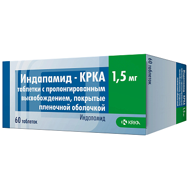 Купить Индапамид-КРКА 1,5 мг 60 шт таблетки с пролонгированным высвобождением покрытые пленочной оболочкой
