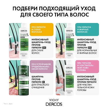 Купить Vichy Dercos 390 мл шампунь против перхоти для нормальных и жирных волос сменный блок