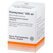 Купить: Конвулекс 500 мг 50 шт таблетки пролонгированного действия покрытые пленочной оболочкой
