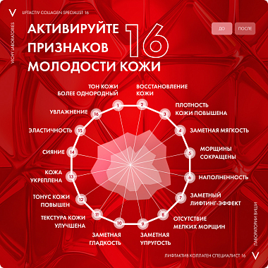 Купить Vichy LiftActiv Collagen Specialist 16  30 мл сыворотка антивозрастная  для лица против морщин с пептидами