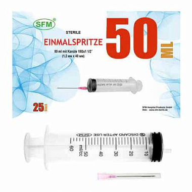 Купить SFM 50 мл 25 шт шприц трехкомпонентный одноразовый стерильный с иглой 18G