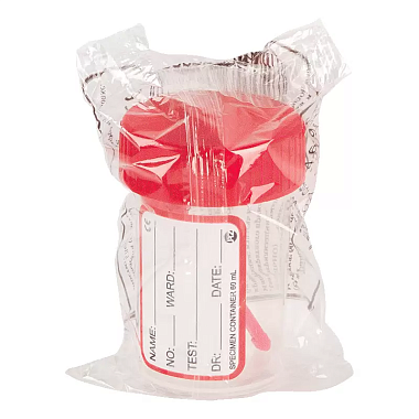 Купить Контейнер 60 мл для сбора биоматериалов стерильный с крышкой и ложкой