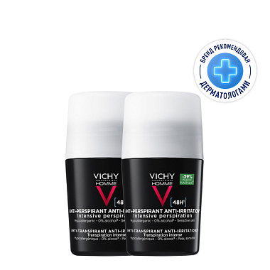 Купить Vichy Homme 50 мл 2 шт дезодорант-антиперсперант для чувствительной кожи 48 ч