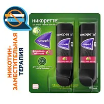 Купить: Никоретте фруктово-мятный 1 мг 13,2 мл 2 шт спрей от курения для местного применения