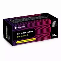 Купить: Аторвастатин Медисорб 10 мг 90 шт таблетки