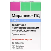 Купить: Мирапекс ПД 3 мг 30 шт таблетки с пролонгированным высвобождением