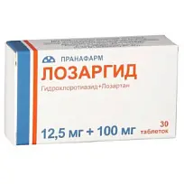 Купить: Лозаргид 12,5 мг + 100 мг 30 шт таблетки покрытые пленочной оболочкой