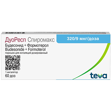 Купить Дуоресп Спиромакс 320 мкг + 9 мкг / доза 60 доз порошок для ингаляций дозированный
