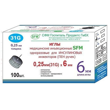 Купить SFM 31 G 0,25 мм х 6 мм 100 шт игла для шприц-ручек