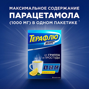 Купить Терафлю Макс 8 шт порошок для приготовления раствора для приема внутрь лимон