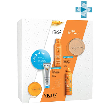 Купить VICHY Capital Ideal Soleil набор д/всей семьи (спрей вуаль 50+ 200мл+ спрей а/песок 50+200мл бальз п/ожог 100мл)