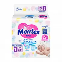Купить: Merries 24 шт подгузники для новорожденных размер XS (до 5 кг)